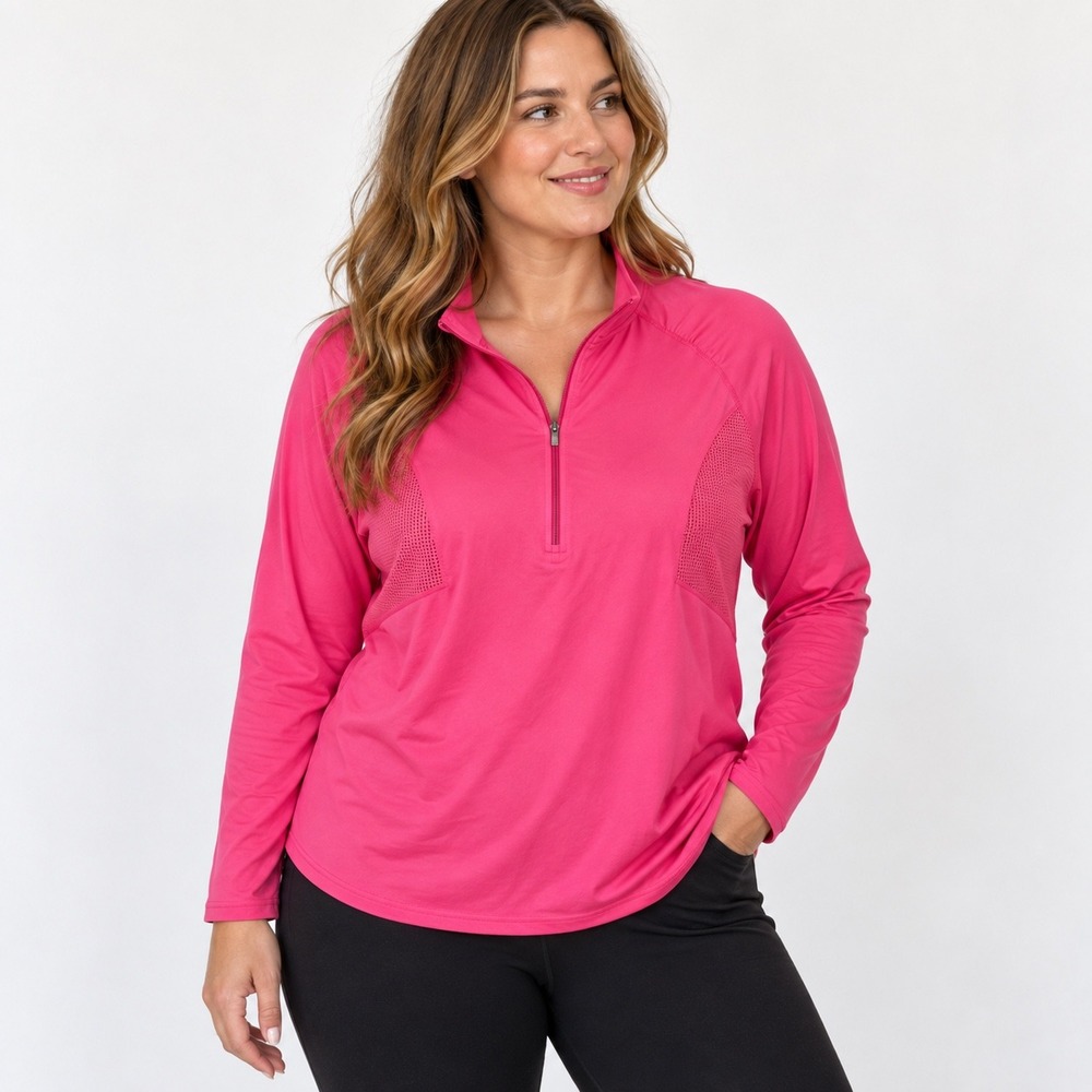 Fruit of the Loom Fit for Me Pink Performance Quarter Zip Top Plus Size 1X 16W